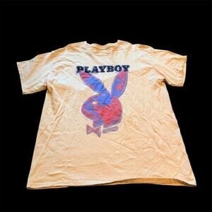 Vintage style Playboy bunny Cream T-Shirt with Blue and Pink Logo